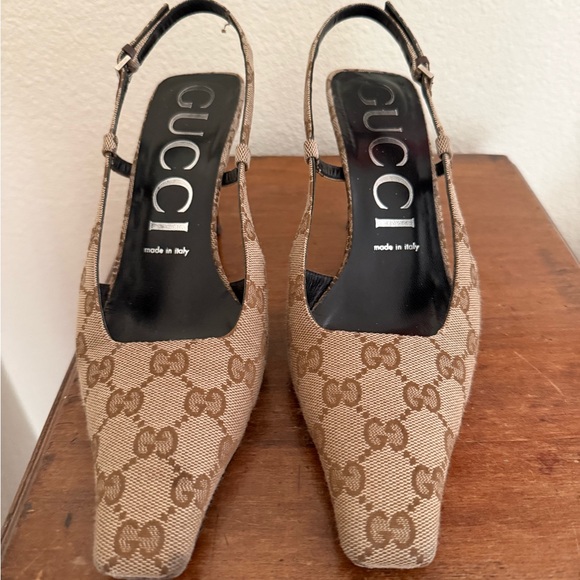 Gucci Women's Brown Monogram Slingback Heels - Picture 1 of 4